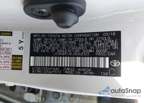 2018 Toyota Prius Two from USA, damaged, VIN JTDKBRFUXJ3062023